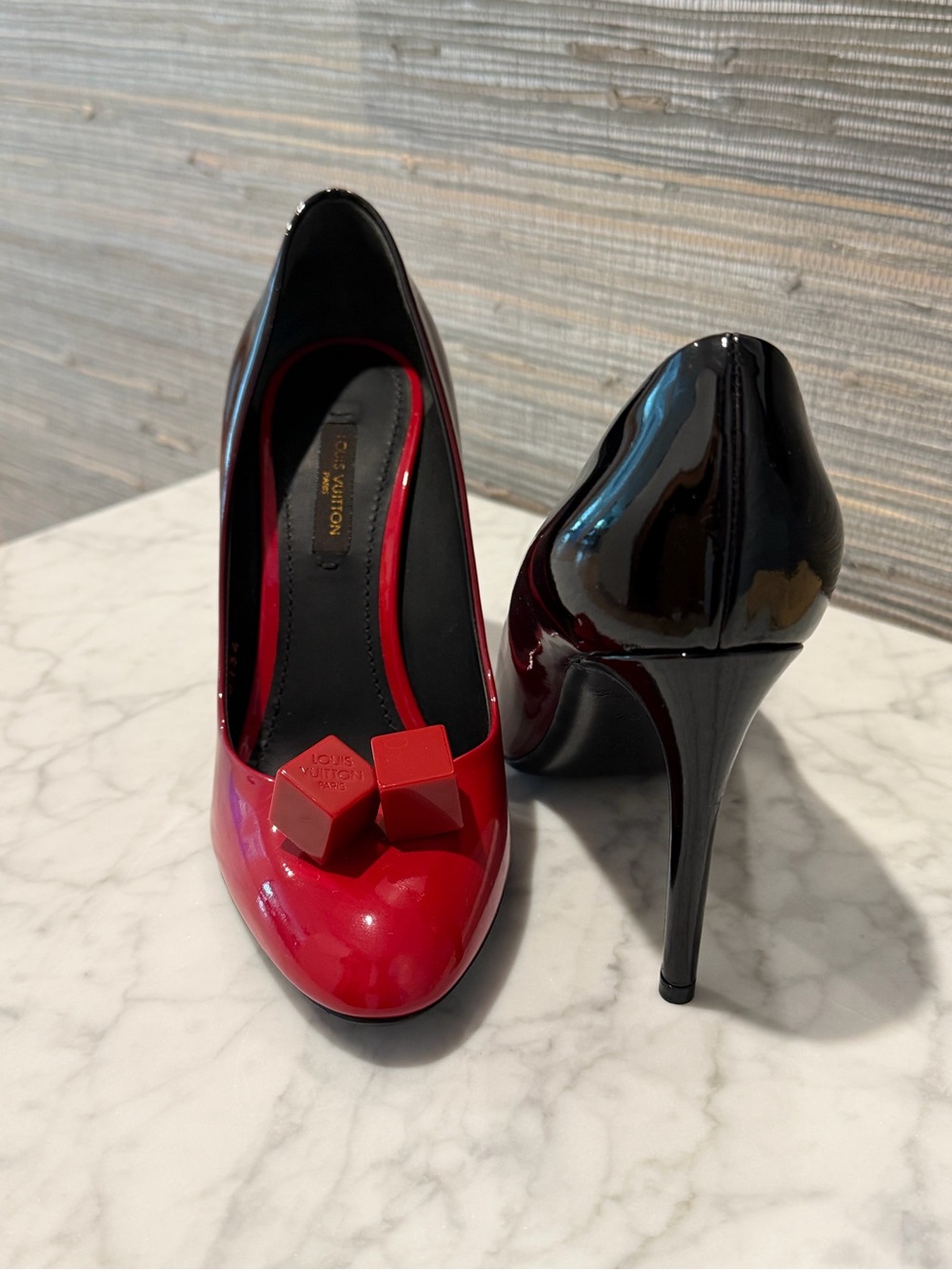 Authentic Louis Vuitton Red Patent Leather Cube Accent Pumps - Women's - Picture 2 of 7